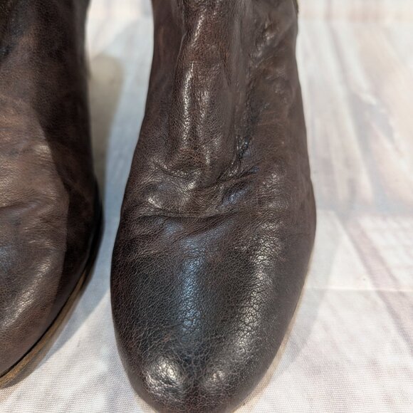 Frye Women's Brown Leather Corby Side Zip Ruched Wedge Ankle Boot Size 8M - Picture 6 of 12